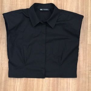Zara Shoulder Pad Poplin Crop Shirt.